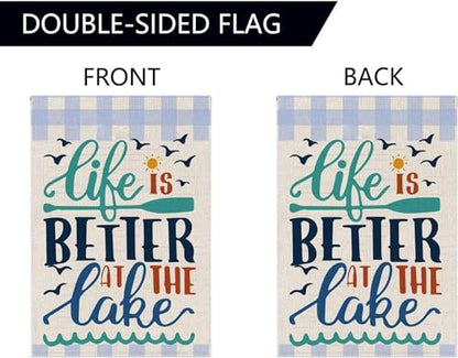 Double Sided Summer Garden Flag - Banner Life Is Better At The Lake - Holiday Yard Outdoor Decoration - Seasonal Large Outdoor Yard Flags of Burlap