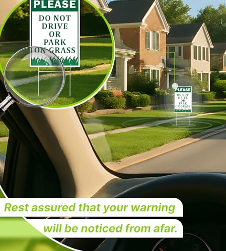 3X Please No Park Grass Signs with Stake Plastic Road Sign 12x8 Inch Yard Stay Off Grass Sign