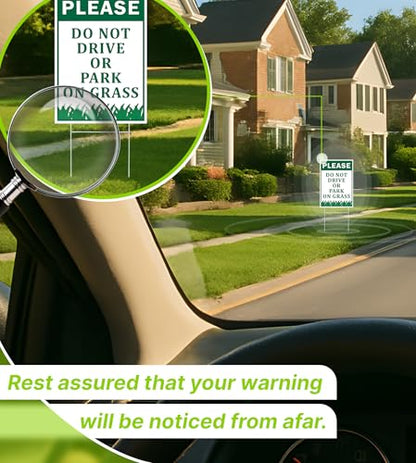 3X Please No Park Grass Signs with Stake Plastic Road Sign 12x8 Inch Yard Stay Off Grass Sign