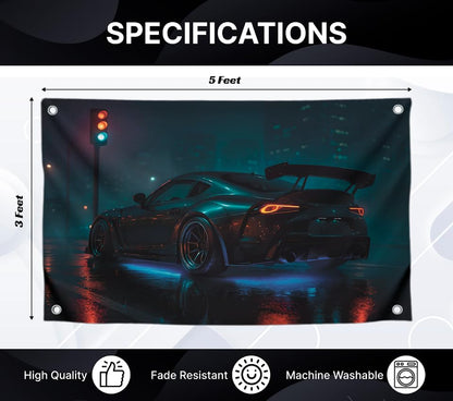 3x5 Feet Mens Flags Banners with Street Tuned Racing Sports Cars for Room Guys with Four Brass Grommets - Single Sided Huge Tapestry Flag for Gift
