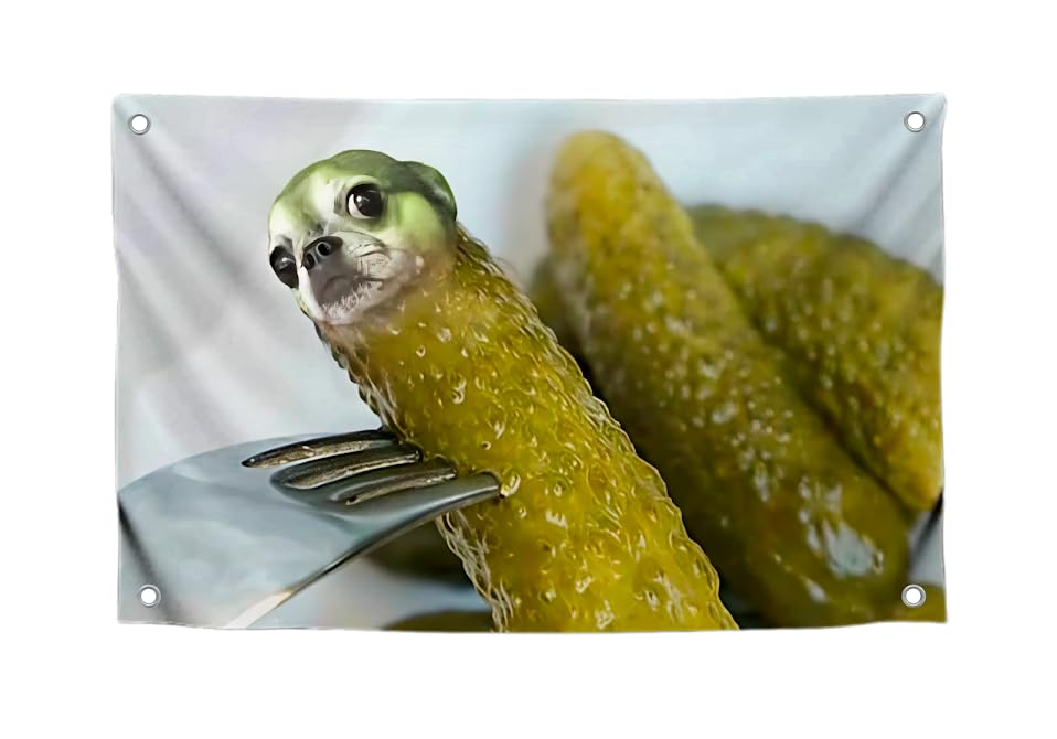 3x5 feet Funny Dog Cucumber Meme Flag with Four Brass Grommets - Single Sided Meme Cool Tapestry Wall Decoration Funny Banner with Animal
