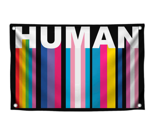 3x5 Feet LGBT Multicolor Human Flag with Four Brass Grommets - Polyester Decoration for Student Girls Bedroom - Human Colorfull Banner for Wall