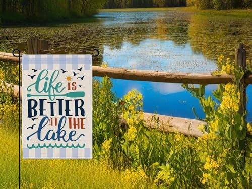 Double Sided Summer Garden Flag - Banner Life Is Better At The Lake - Holiday Yard Outdoor Decoration - Seasonal Large Outdoor Yard Flags of Burlap
