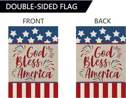 Double Sided Summer Garden Flag - God Bless America House Flags - Seasonal Large Outdoor Yard Flags of Burlap - Patriotic Flag Decorations for Home