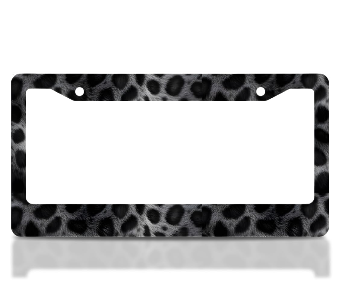 License Plate Frame for US Standard Frame 6x12.25 Inch - Dark Leopard Print with 2 Holes and Screws - Stainless Steel Frames for Your Car