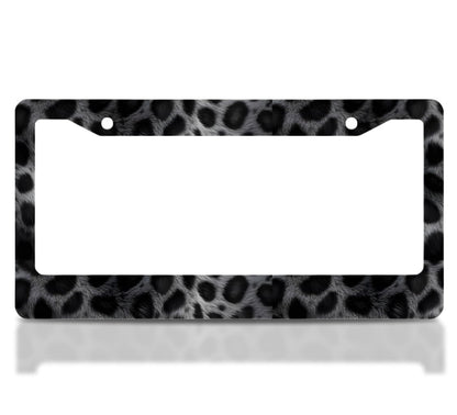 License Plate Frame for US Standard Frame 6x12.25 Inch - Dark Leopard Print with 2 Holes and Screws - Stainless Steel Frames for Your Car
