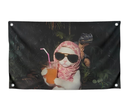 3x5 ft Cat with a Cocktail Meme Flag – Funny Wall Banner