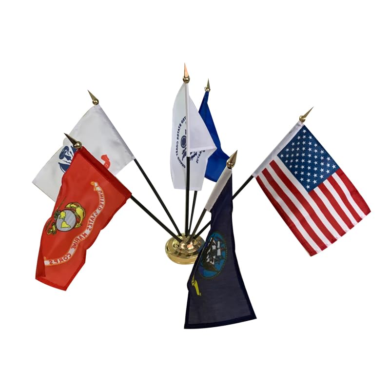 Set of 6 Military Branch Armed Forces Service Miniature Flag - 10X15 CM American Flag Banners for Desk Set - Polyester Small Mini Military Stick Flags