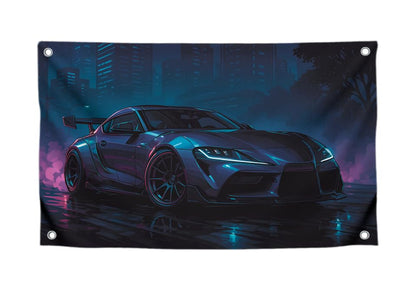 Flag 3x5 Feet Sports Car "Night Drifting Speed and Style" - Single Sided Polyester Cool Tapestry with Four Brass Grommets - Wall Flags Decoration