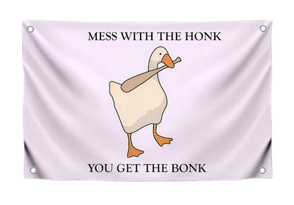 3x5 Feet Single Sided Flag with 4 Brass Grommets - Cartoon Meme Polyester Flag "Mess with the Honk" - Poster with Illustration Humorous