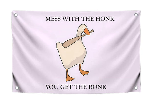 3x5 Feet Single Sided Flag with 4 Brass Grommets - Cartoon Meme Polyester Flag "Mess with the Honk" - Poster with Illustration Humorous