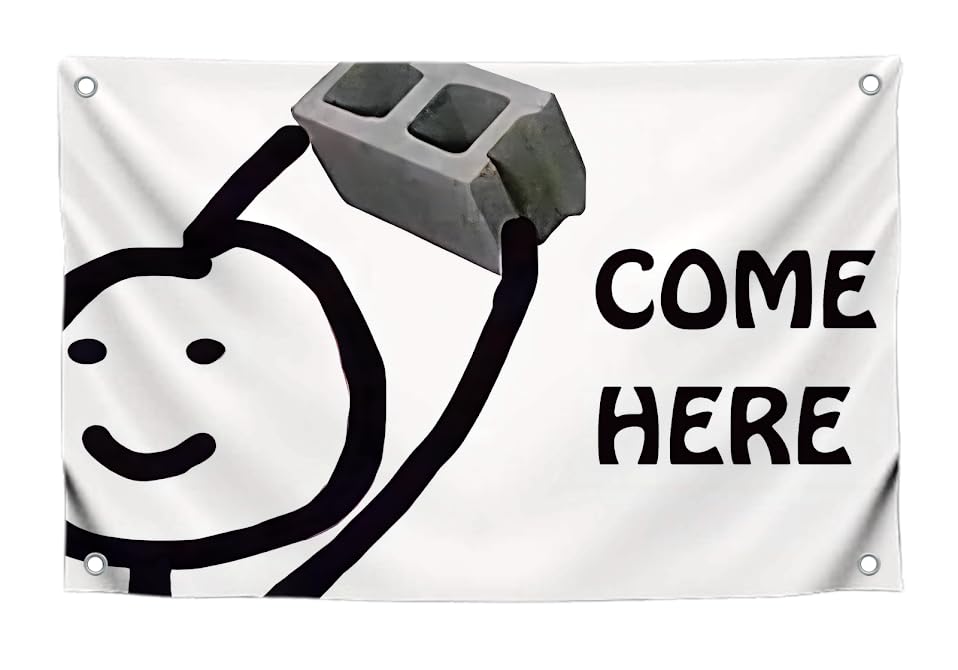 3x5 Ft Single Sided Flag with 4 Brass Grommets - Meme Polyester Flag with an Element of Black Humor "Come Here" - Cool Banner With Ironic Illustration