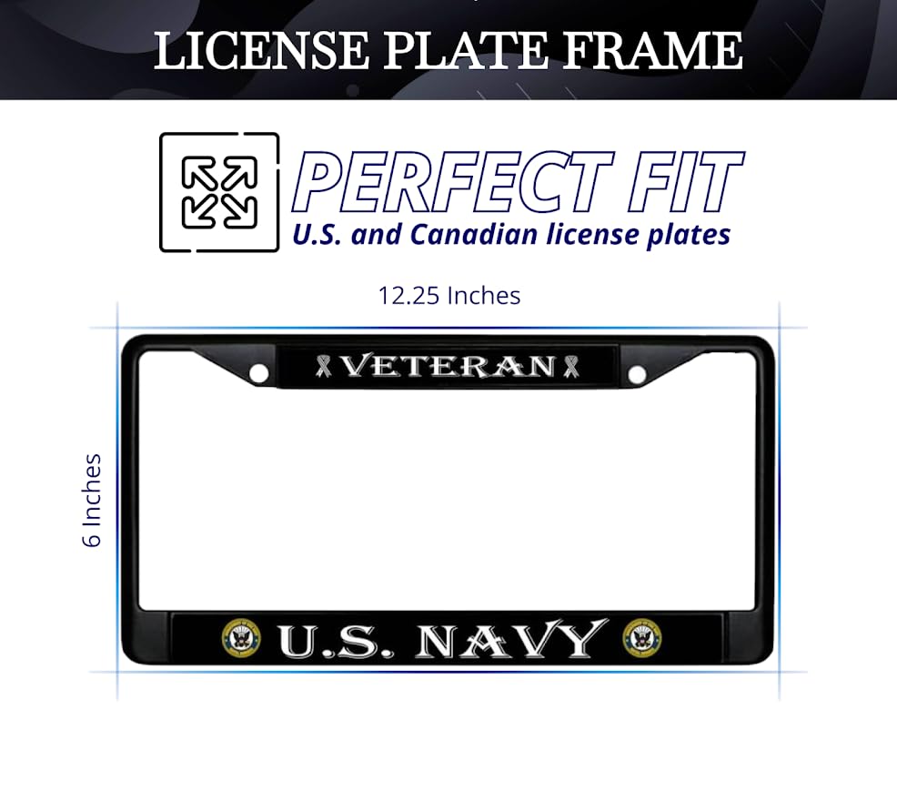 Car License Plate Frame - Standart Cars USA Stainless Steel Frame for Front and Rear - License Plate Frame US Navy Veteran