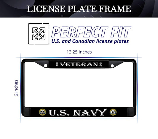 Car License Plate Frame - Standart Cars USA Stainless Steel Frame for Front and Rear - License Plate Frame US Navy Veteran