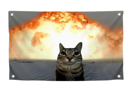 3x5 Feet Funny Cat College Dorm Posters with 4 Brass Grommets - Single Sided Flag for Guys and Girls - Polyester Wall Banners for Decoration Bedroom