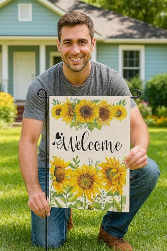 Double Sided Summer Garden Flag - Seasonal Large Outdoor Yard Flags of Burlap - Banner Welcome Summer or Spring - Outside Garden Yard Decorations
