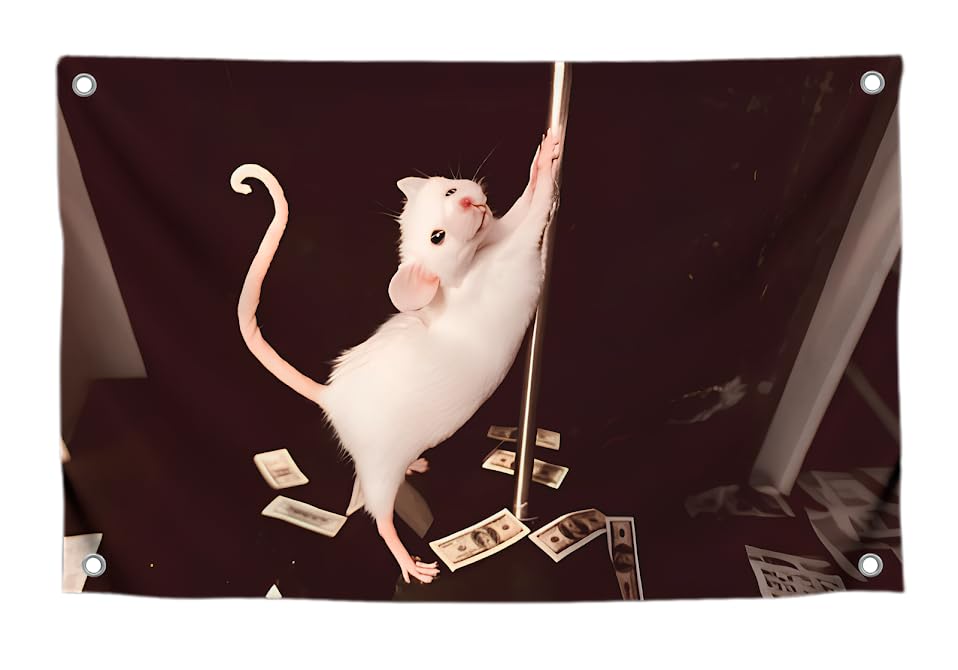 3x5 Feet Funny Flag Picture of Mouse Meme - Four Brass Grommets - Single Sided Cool Banner for Room - Funny Polyester Bright Tapestry for Bedroom Guys