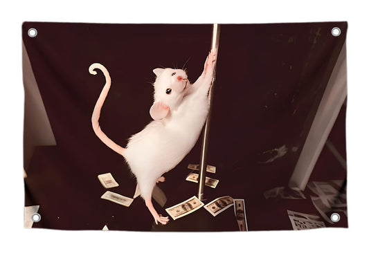 3x5 Feet Funny Flag Picture of Mouse Meme - Four Brass Grommets - Single Sided Cool Banner for Room - Funny Polyester Bright Tapestry for Bedroom Guys