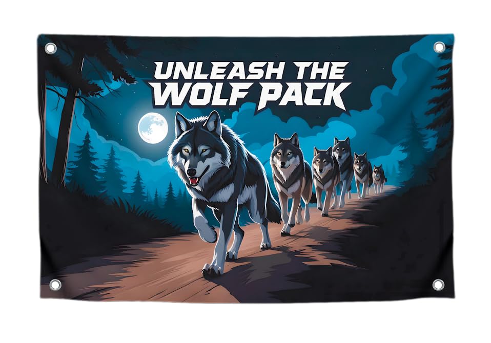 3x5 Feet Meme Wolf Pack Flag with Motivation Quote "Unleash the Wolf Pack" with Four Brass Grommets - Single Sided Great Flag