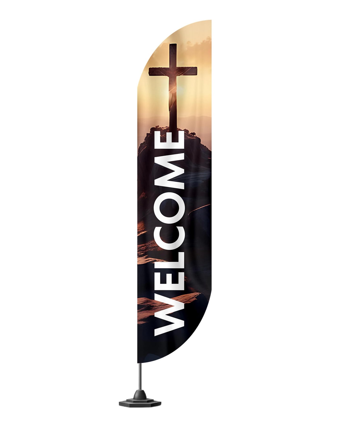 12x2.5 Feet Tall Feather Flags "Welcome" - Single Sided Feathers Banners Church Themed - Tall Advertising Flag for Outdoor Garde