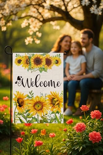 Double Sided Summer Garden Flag - Seasonal Large Outdoor Yard Flags of Burlap - Banner Welcome Summer or Spring - Outside Garden Yard Decorations