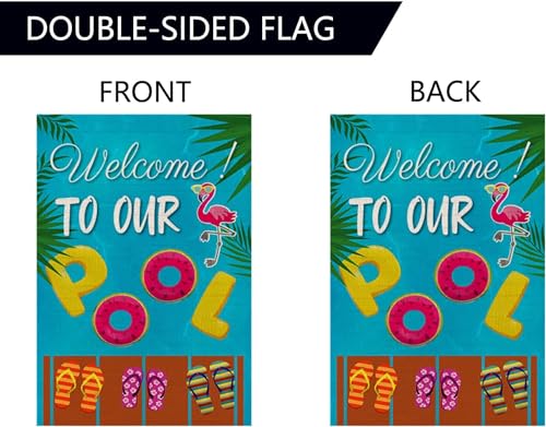 Double Sided Summer Garden Flag - Welcome to Our Pool Banners - Seasonal Large Outdoor Yard Flags of Burlap - Outside Decorative Banners for Yard