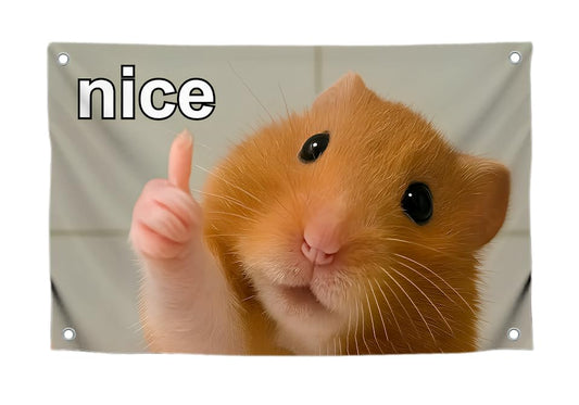3x5 Feet Funny Flag Picture of Hamster with Inscription "Nice" Four Brass Grommets - Single Sided Cool Banner for Room - Funny Polyester Tapestry