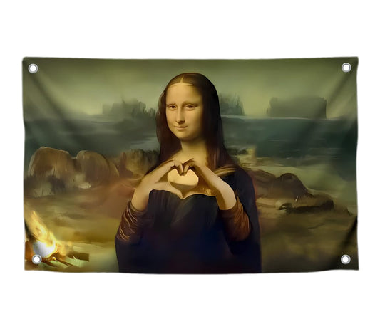 3x5 Feet Funny Mona Lisa Polyester Flag with Four Brass Grommets - Meme Flags with Demonstration of the heart for Outdoor and Indoor