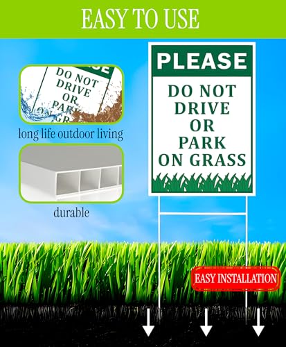 3X Please No Park Grass Signs with Stake Plastic Road Sign 12x8 Inch Yard Stay Off Grass Sign