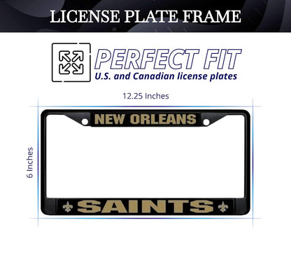 6x12.25 in New Orleans Saints License Plate Frame – Stainless Steel