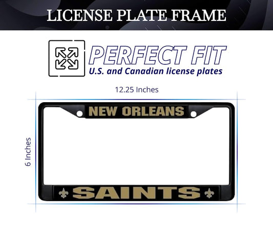 6x12.25 in New Orleans Saints License Plate Frame – Stainless Steel