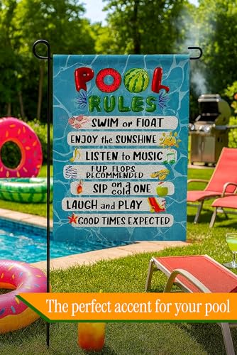 Double Sided Summer Garden Flag - Pool Rules Signs Outdoor Decorations Enjoy the Sunshine Yard Flag - Seasonal Large Outdoor Yard Flags of Burlap
