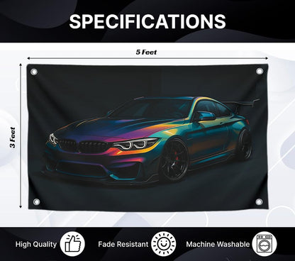 3x5 Feet Tuned Powerful Sports Cars Flag with Four Brass Grommets - Single Sided Wall Garage Tapestries for Mens - Polyester Cool Apartment Poster