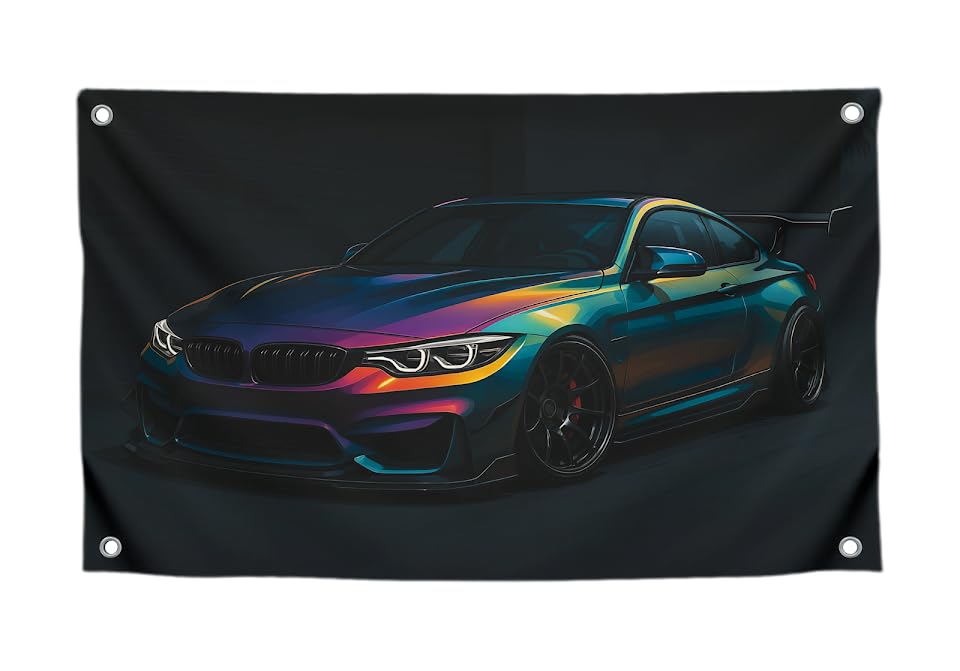 3x5 Feet Tuned Powerful Sports Cars Flag with Four Brass Grommets - Single Sided Wall Garage Tapestries for Mens - Polyester Cool Apartment Poster