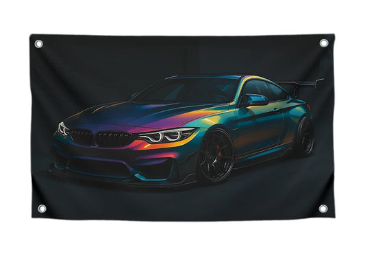 3x5 Feet Tuned Powerful Sports Cars Flag with Four Brass Grommets - Single Sided Wall Garage Tapestries for Mens - Polyester Cool Apartment Poster