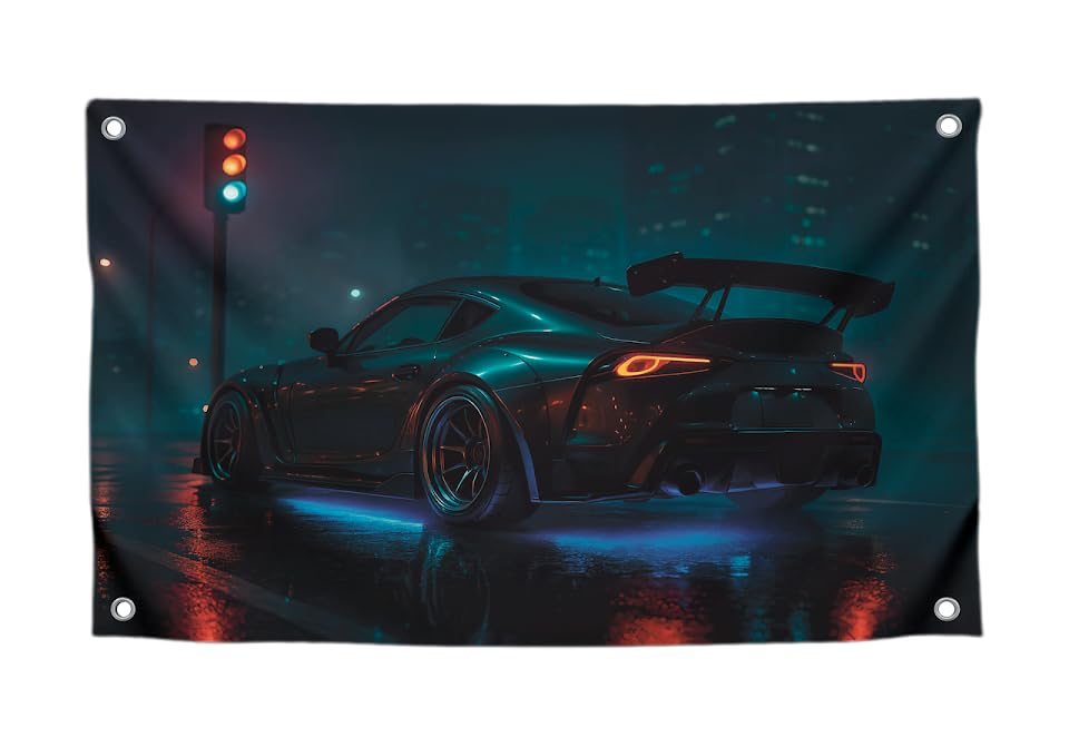 3x5 Feet Mens Flags Banners with Street Tuned Racing Sports Cars for Room Guys with Four Brass Grommets - Single Sided Huge Tapestry Flag for Gift