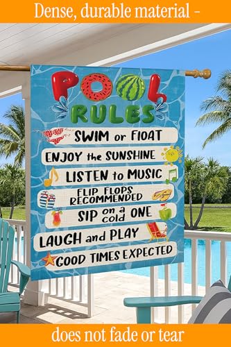 Double Sided Summer Garden Flag - Pool Rules Signs Outdoor Decorations Enjoy the Sunshine Yard Flag - Seasonal Large Outdoor Yard Flags of Burlap