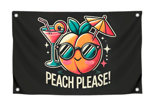 3x5 Feet Meme Flag Peach with Cocktail and Quote "Peach Please!" with Four Brass Grommets - Polyester College Dorm Banners for Wall Decoration