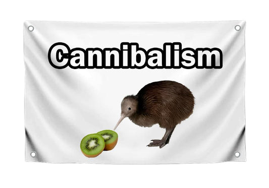 3x5 Feet White Kiwi Single Sided Flag with Quote "Cannibalism" with Four Brass Grommets - College Dorm Room Banner Indoor or Outdoor Decorations