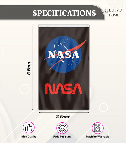 3x5 Feet Vertical NASA Flag with Two Brass Grommets - Polyester NASA Insignia Logo Flag for Indoor and Outdoor Decoration - Science Poster for Bedroom