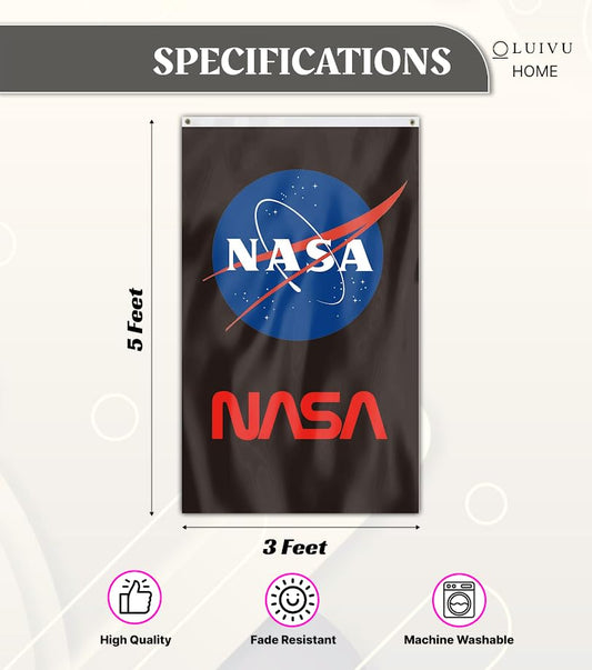 3x5 Feet Vertical NASA Flag with Two Brass Grommets - Polyester NASA Insignia Logo Flag for Indoor and Outdoor Decoration - Science Poster for Bedroom