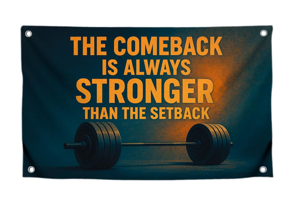 3x5 Ft Gym Flag Weightlifting with Quote “The Comeback Is Always Stronger Than the Setback” with 4 Brass Grommets.Polyester College Poster for Bedroom