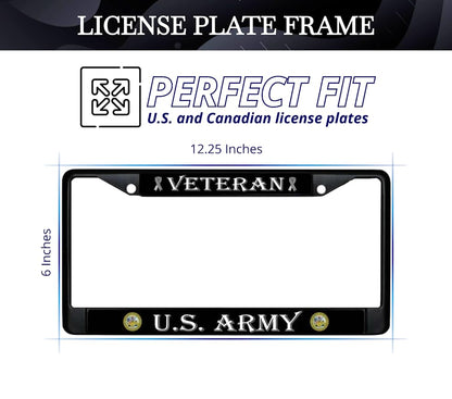 License Plate Frame US Army Veteran - Stainless Steel Frame for Front and Rear - Metal Plate Frame with 2 Holes and Screws 6x12.25 inches