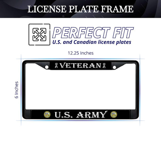 License Plate Frame US Army Veteran - Stainless Steel Frame for Front and Rear - Metal Plate Frame with 2 Holes and Screws 6x12.25 inches