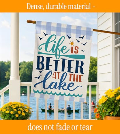 Double Sided Summer Garden Flag - Banner Life Is Better At The Lake - Holiday Yard Outdoor Decoration - Seasonal Large Outdoor Yard Flags of Burlap
