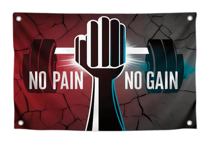 3x5 Ft Motivation Gym Single Sided Flag with Quote "No Pain No Gain" with 4 Brass Grommets - Inspire Your Workout Polyester Banner
