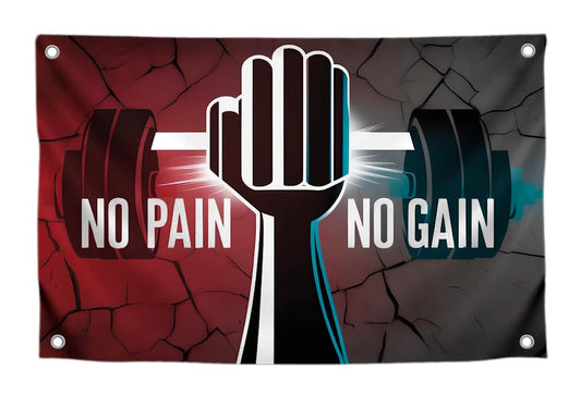 3x5 Ft Motivation Gym Single Sided Flag with Quote "No Pain No Gain" with 4 Brass Grommets - Inspire Your Workout Polyester Banner