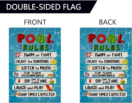 Double Sided Summer Garden Flag - Pool Rules Signs Outdoor Decorations Enjoy the Sunshine Yard Flag - Seasonal Large Outdoor Yard Flags of Burlap