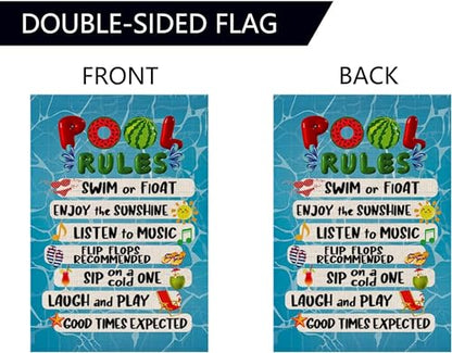 Double Sided Summer Garden Flag - Pool Rules Signs Outdoor Decorations Enjoy the Sunshine Yard Flag - Seasonal Large Outdoor Yard Flags of Burlap