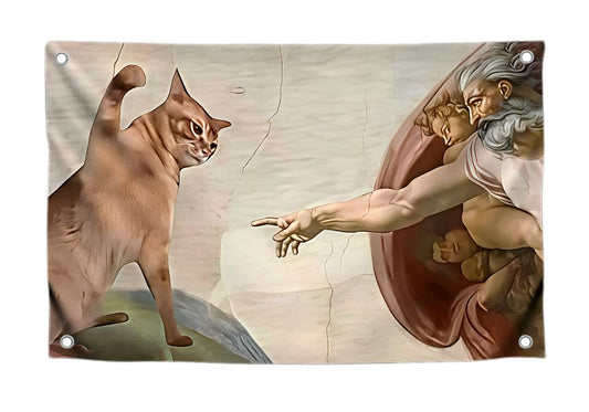 3x5 Ft Single Sided Polyester Michelangelo Cat Meme Flag - Funny Tapestry Banner with Brass Grommets - Wall Poster for Dorm Boys - Cool Apartment
